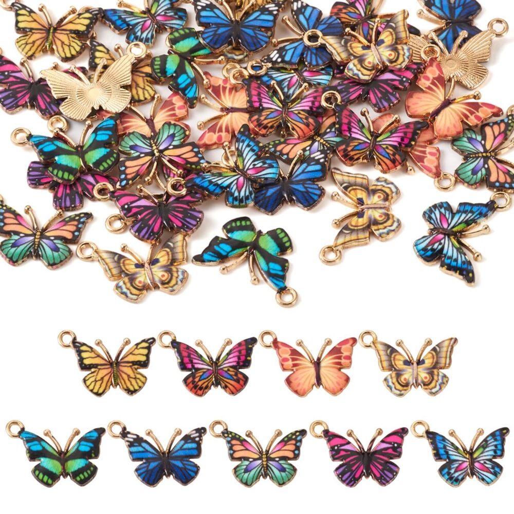 3341 36Pcs Butterfly Enamel Charms Colorful Insect Butterfly Shape Metal